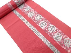 アンティーク　本場筑前博多　縞に花丸模様織り出し　帯地反物